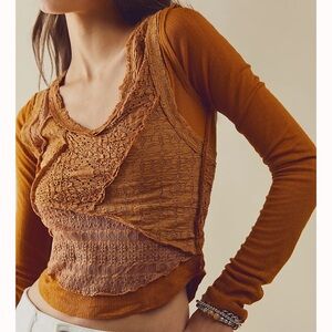 Free People Taylor Cathay Spice Orange Knit Lace Top Women's Size XL